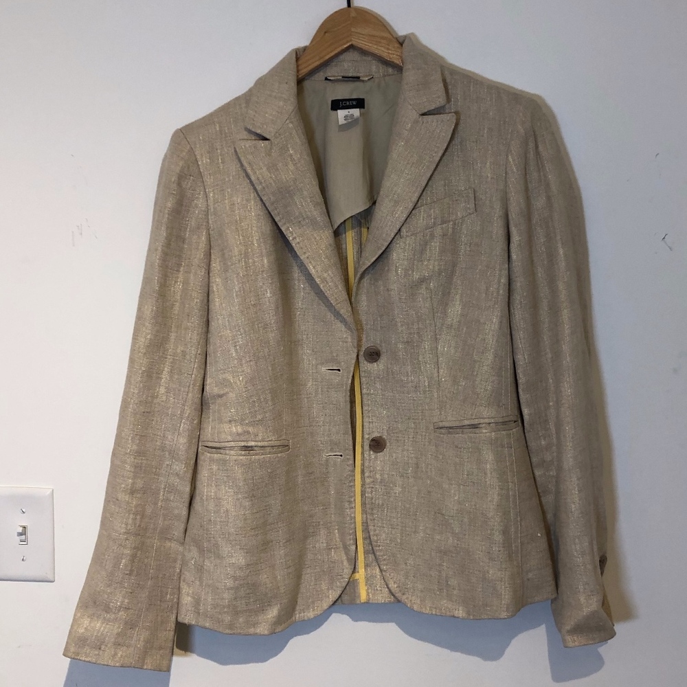 Women's JCrew Gold Linen Blazer Sz 4